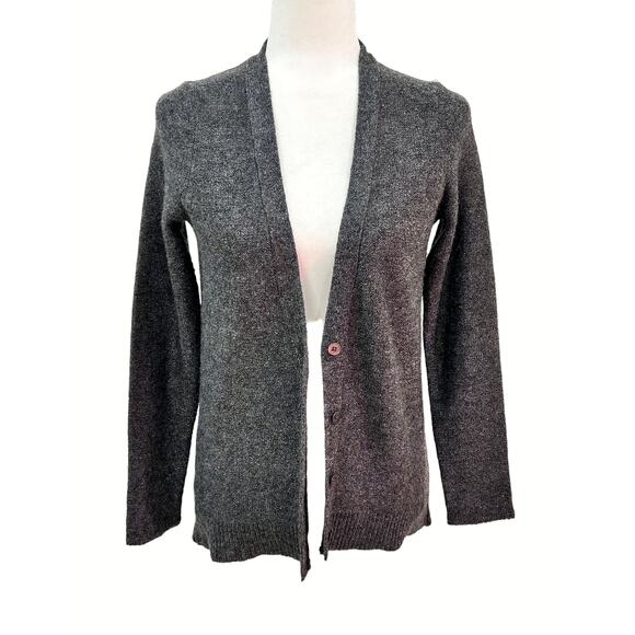 Gap Charcoal Gray Silver Metallic Wool Blend Button Front Cardigan - Picture 1 of 9